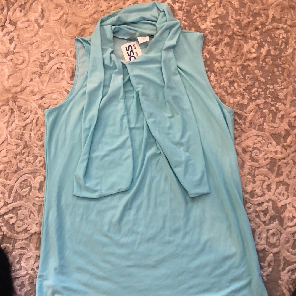 Blue tank with scarf like collar